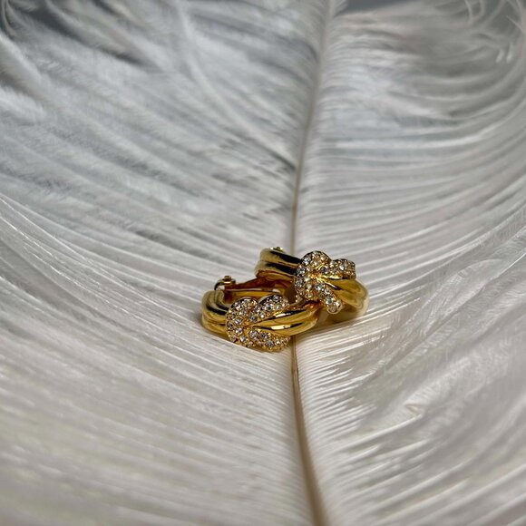 Gold -Tone Plated & Crystals Clip On Earrings Loops - Swarovski - Picture 3 of 6